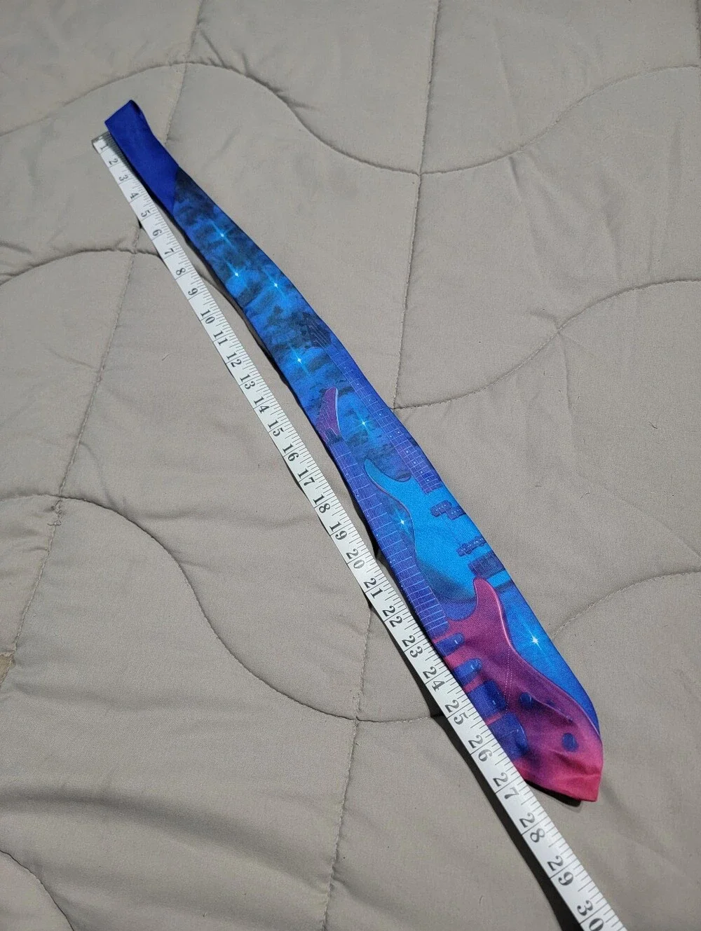 Vintage 1990s Ralph Marlin Blue & Purple Electric Guitar Print Necktie